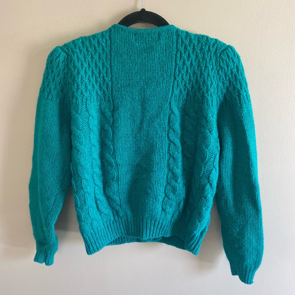 VTG 80s ROBERT SCOTT Women Green SHETLAND‎ WOOL DOUBLE BREASTED CARDIGAN Size 40 - Picture 10 of 11
